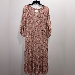 Floral Midi Dress with V-Neckline